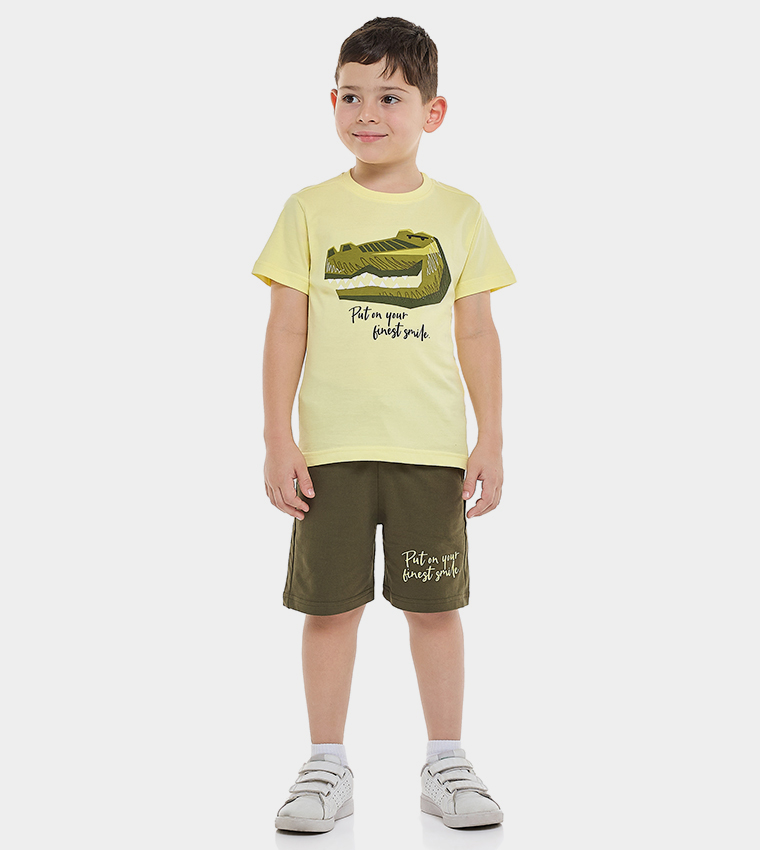 Printed T-Shirt & Pull-On Shorts Set