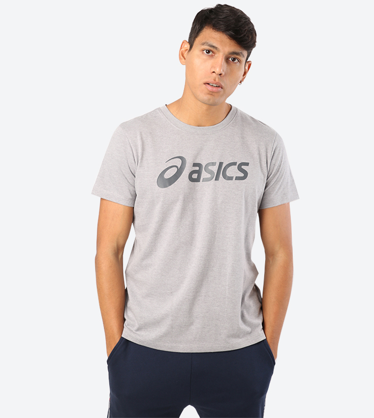 Buy Asics Big Logo Tee Short Sleeve Round Neck T Shirt Grey In