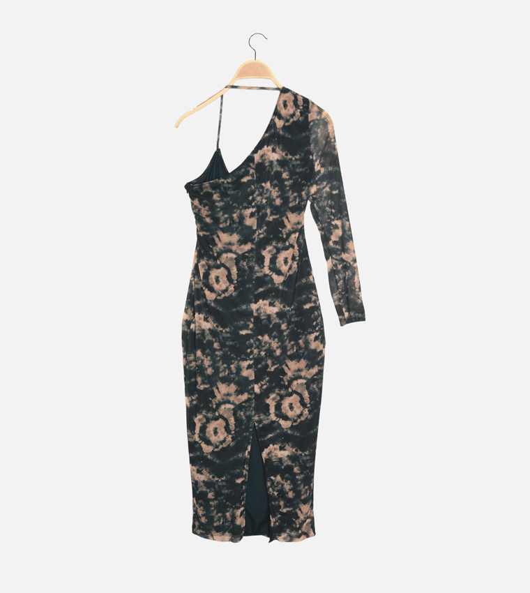 Black Asymmetrical Collar Bodycon Knitted Dress 