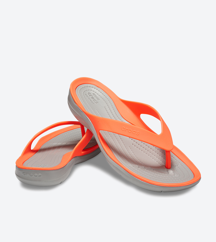 Buy Crocs Stylish Round Toe Flip Flops Orange In Orange