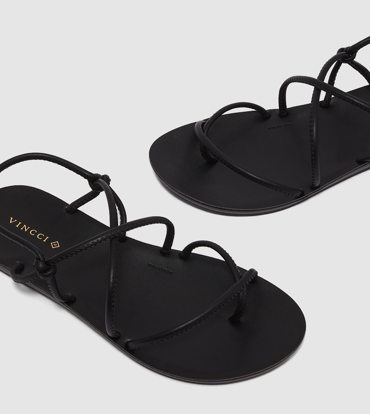 Buy VINCCI Strappy Slingback Flat Sandals In Black | 6thStreet Oman