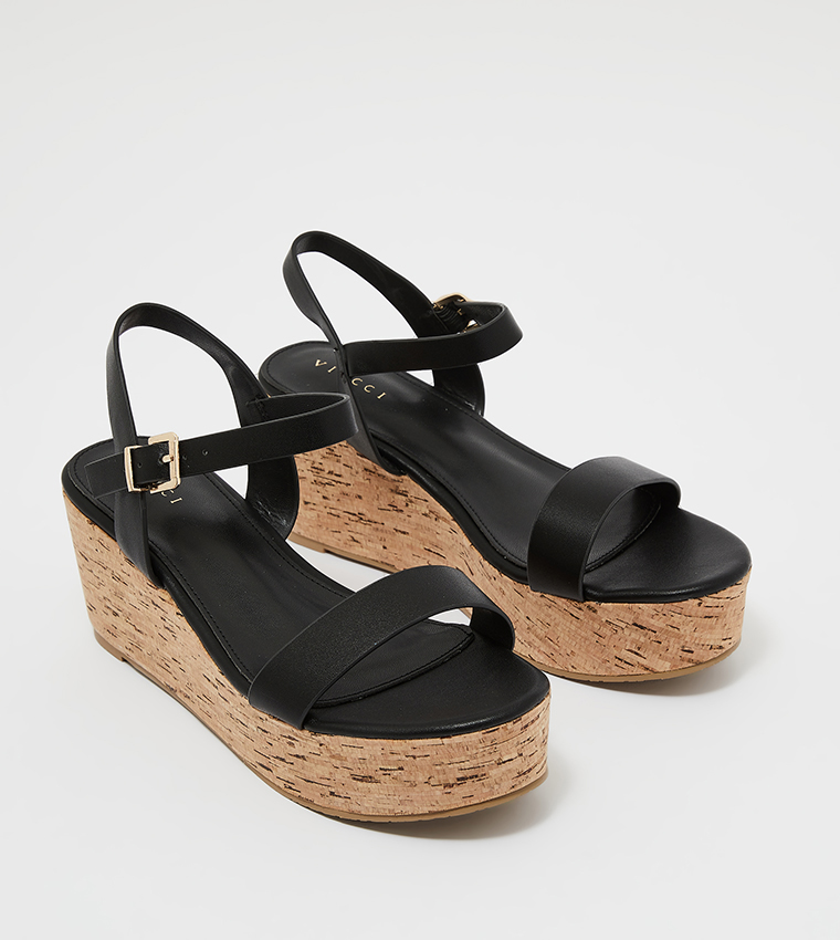 Buy VINCCI Ankle Straps Wedges Sandals In Black 6thStreet UAE
