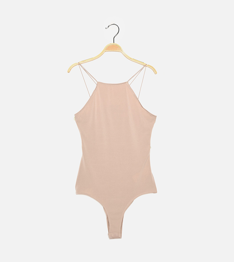 Buy Trendyol Basic Bodysuit Top In Beige | 6thStreet UAE