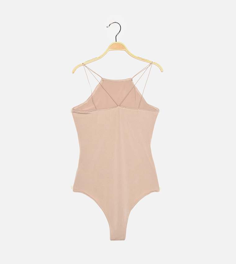 Buy Trendyol Basic Bodysuit Top In Beige | 6thStreet UAE