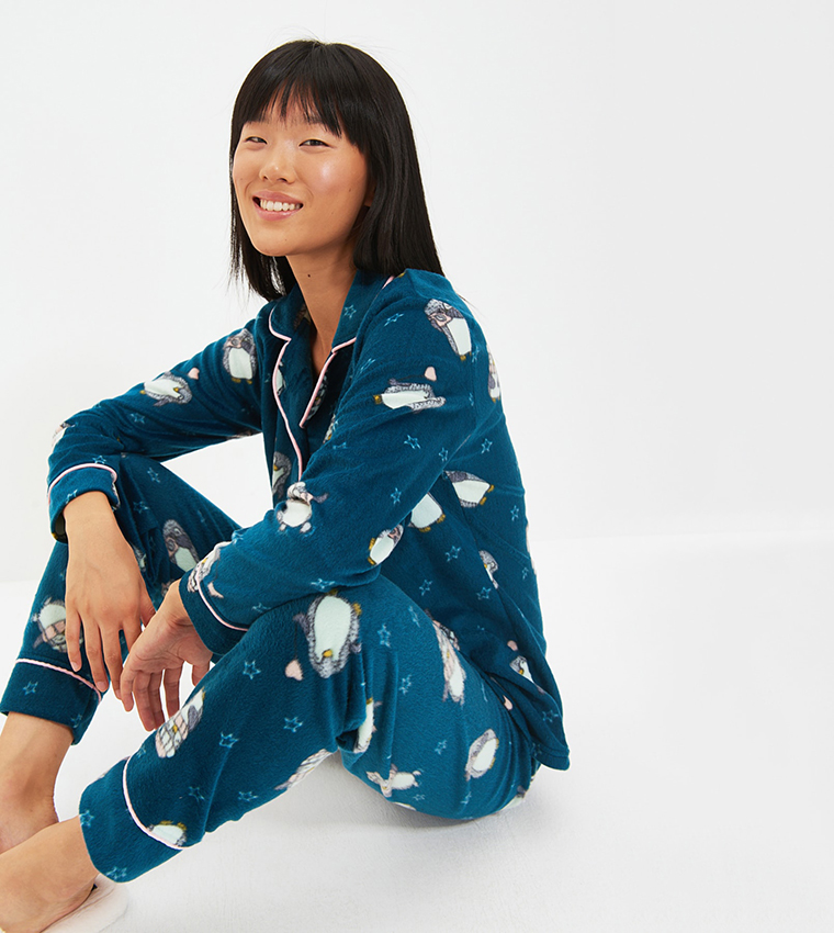 Printed Notch Lapel Night Suit