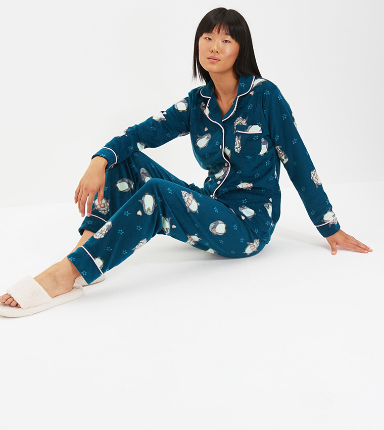 Printed Notch Lapel Night Suit