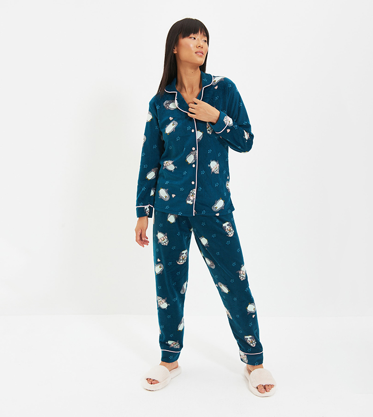 Printed Notch Lapel Night Suit