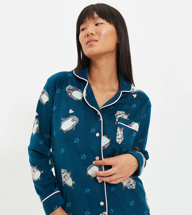 Printed Notch Lapel Night Suit