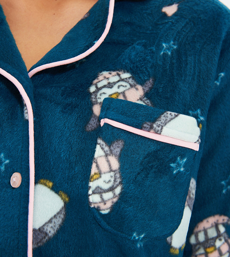 Printed Notch Lapel Night Suit