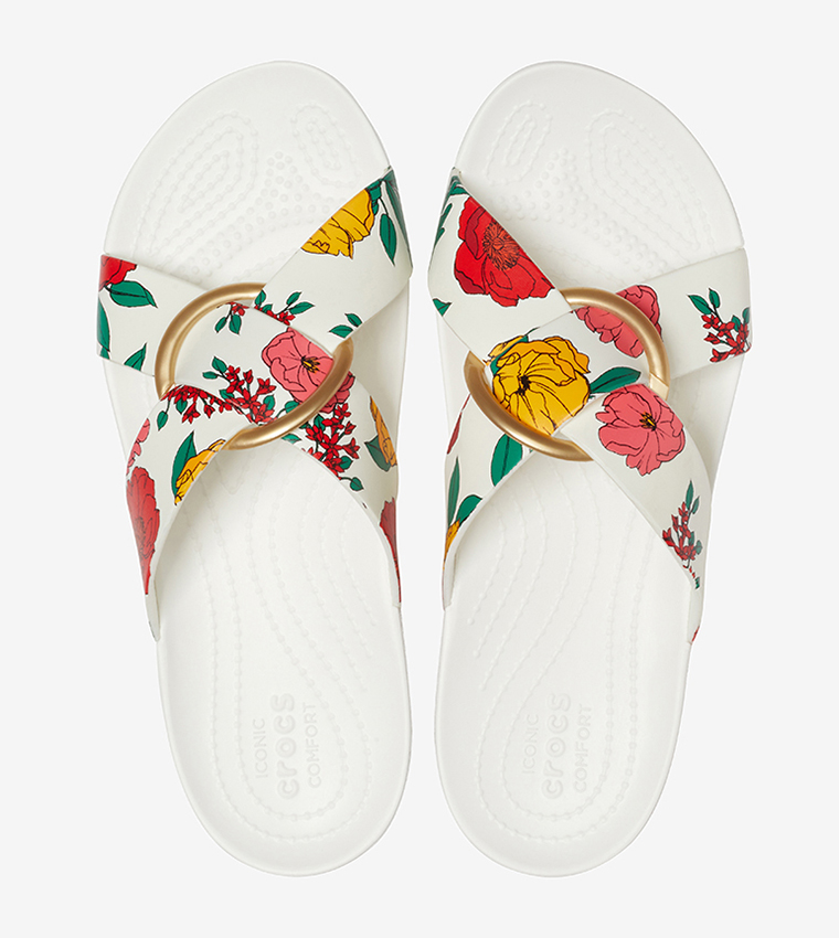 Buy Crocs Serena Floral Printed Criss Cross Strap Slides White In