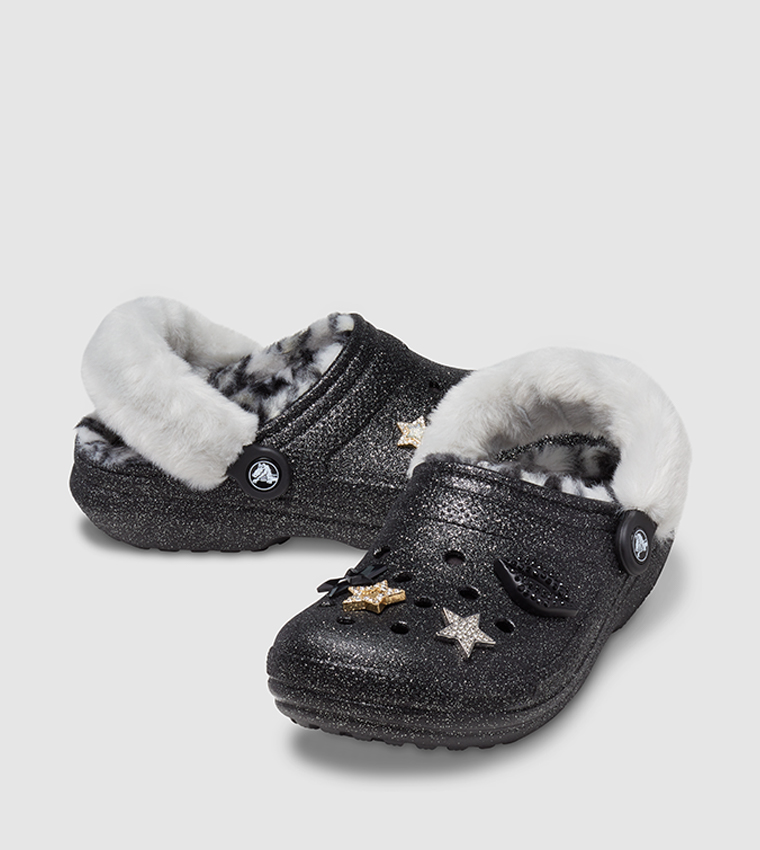 Silver glitter fur online lined crocs