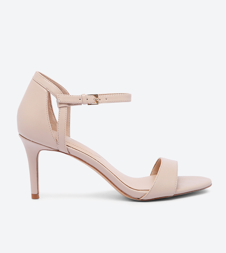 Alynia Buckle Closure Ankle Strap Round Toe Sandal - Beige