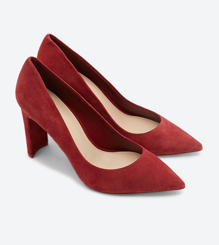 Febriclya Stacked Heel Pointed Toe Pumps - Red