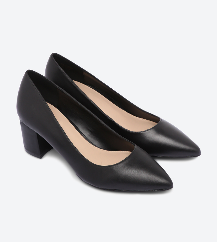 Friravia Pointed Toe Block Heel Pumps - Black