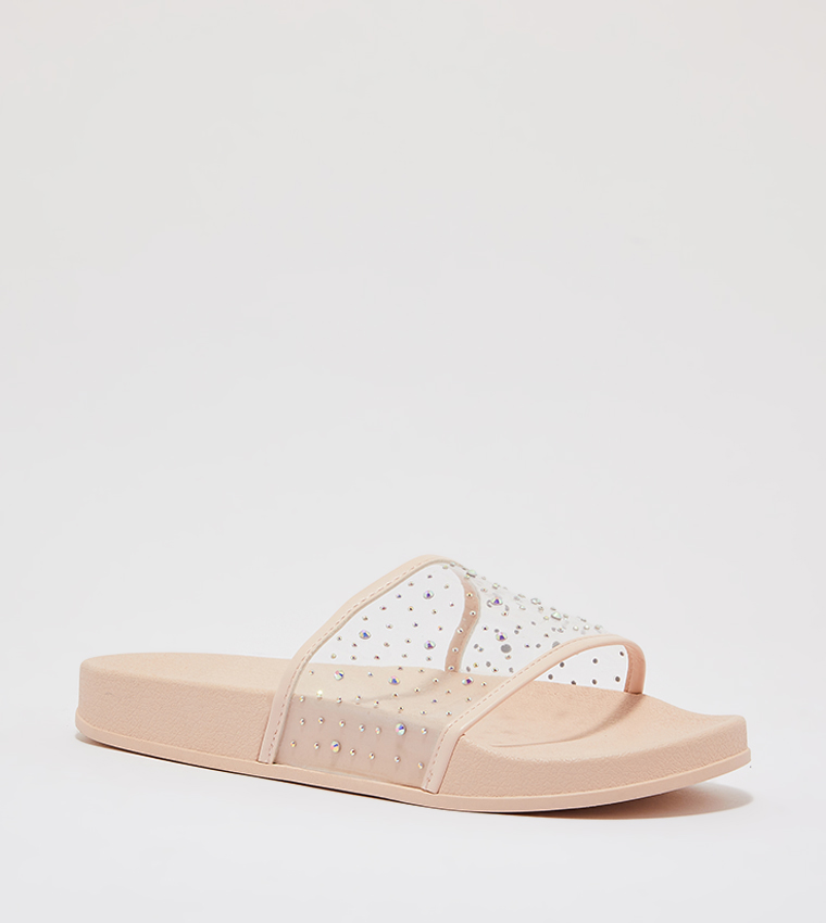 Buy Ardene Rhinestone Pool Slides In Light Pink 6thStreet Bahrain