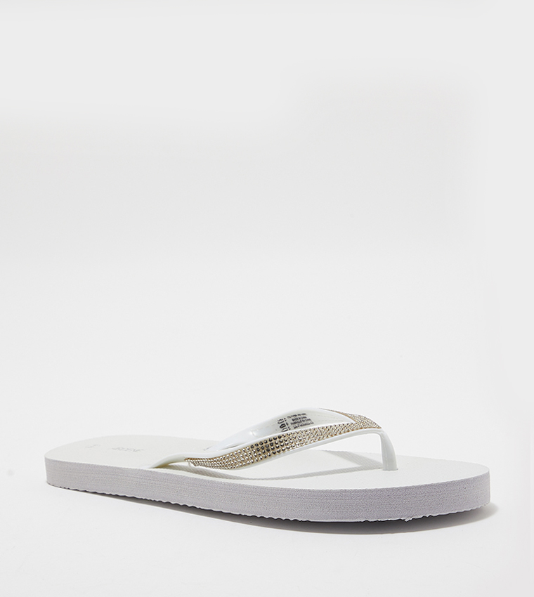 White embellished clearance flip flops