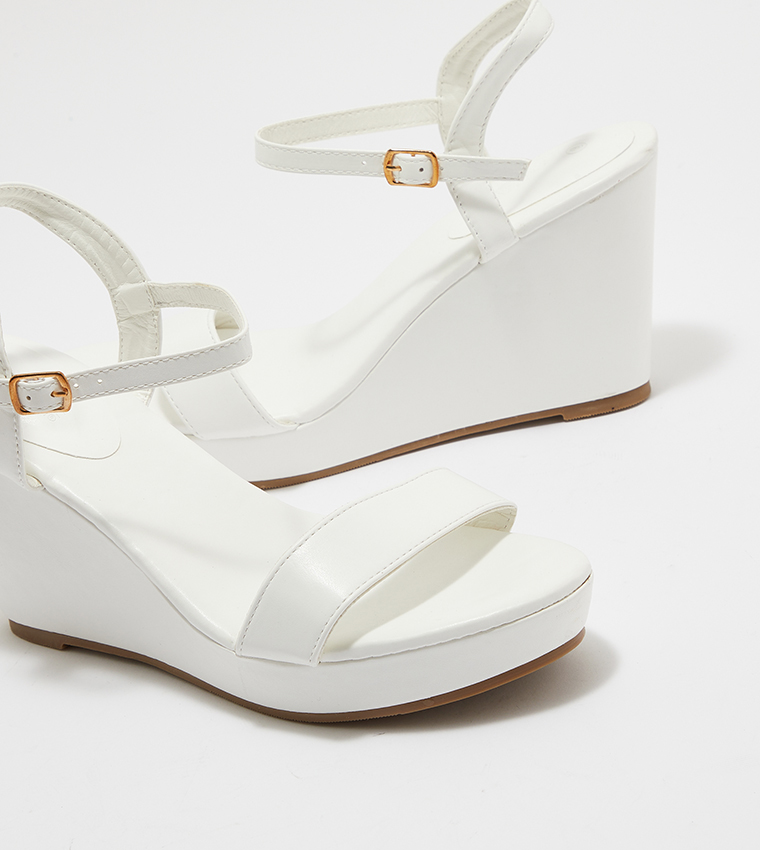 All white wedges with sales ankle strap