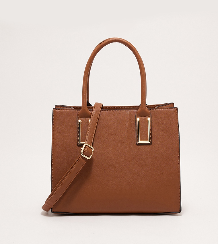 Brown faux leather tote bag hotsell