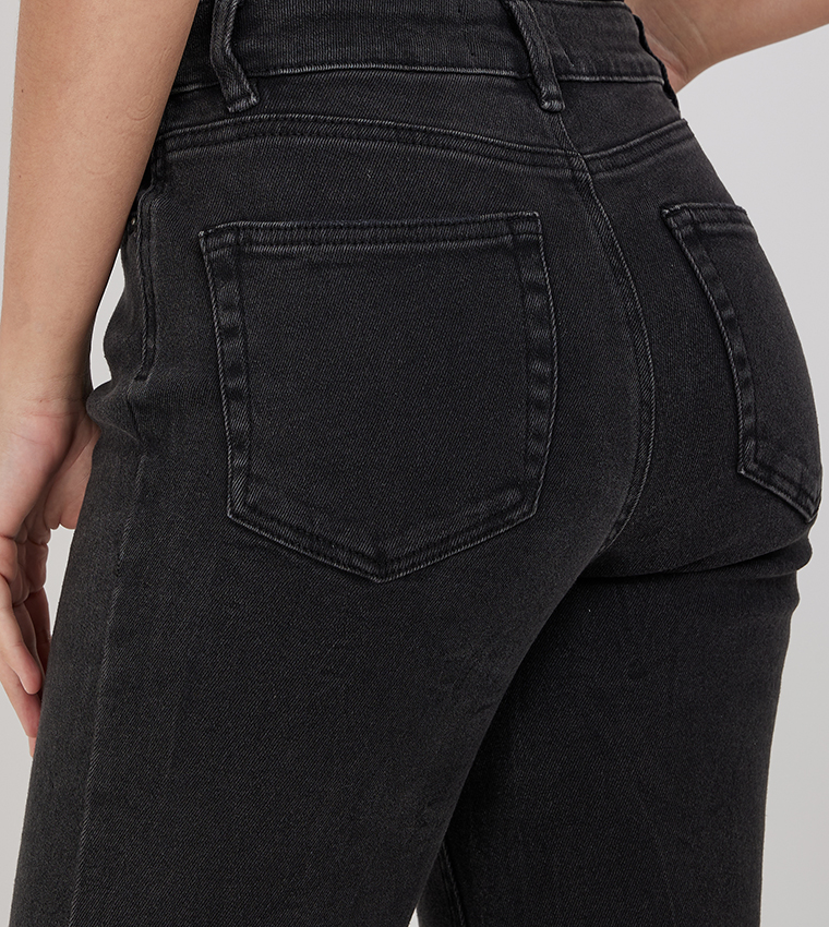 Solid High Waist Mom Fit Jeans
