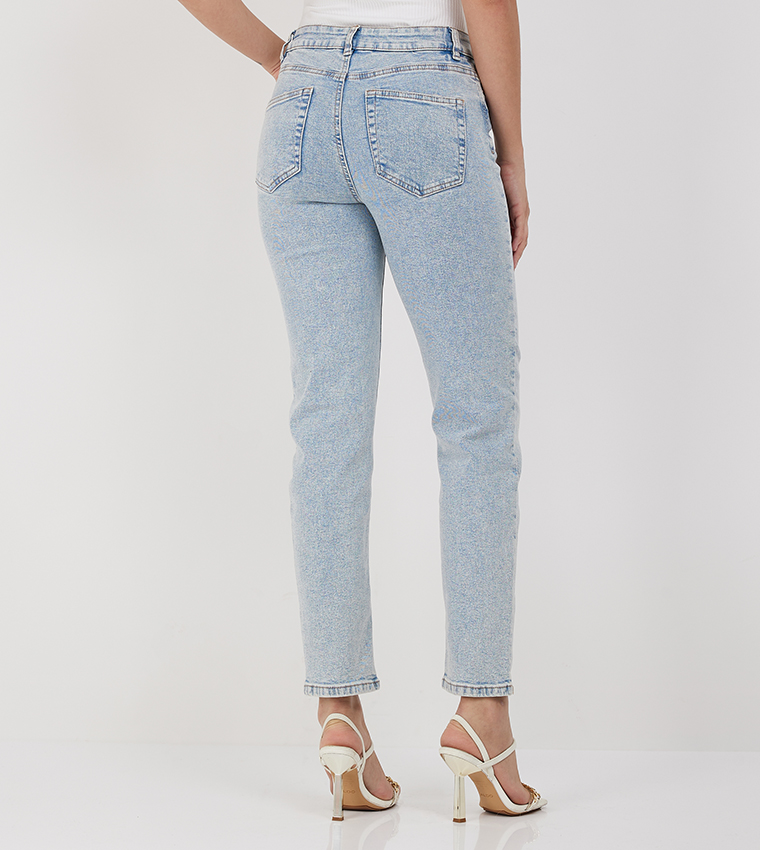Faded High Waist Mom Fit Jeans