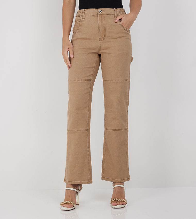 Solid High Waist Wide Leg Jeans