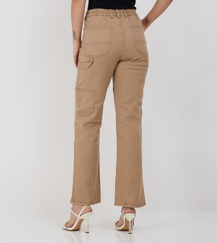 Solid High Waist Wide Leg Jeans