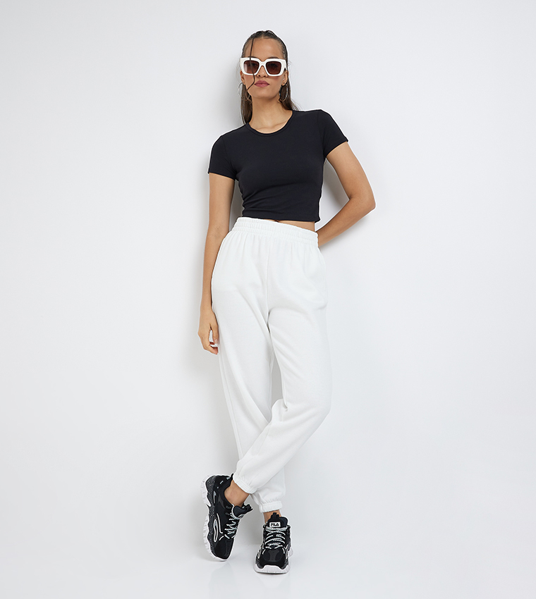 Solid Crew Neck Short Sleeves Cropped T-Shirt