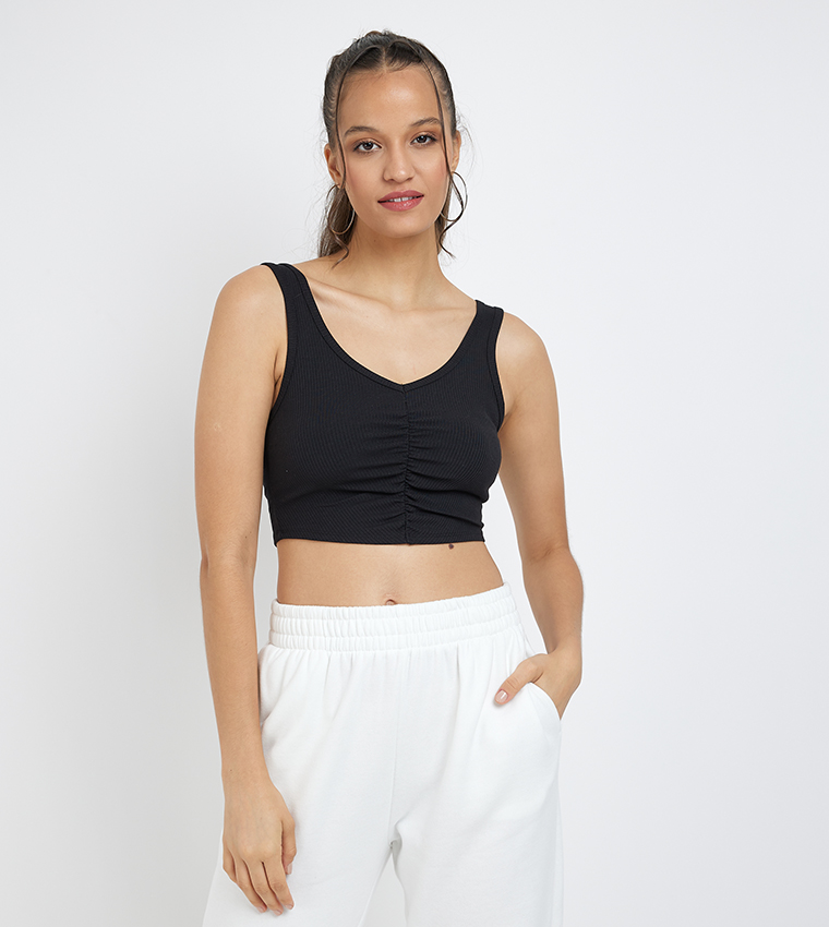 Buy Ardene Ruched Front Crop Tank Top In Black
