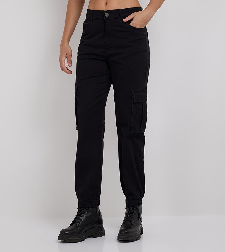 Solid Jogger Style Cargo Pants