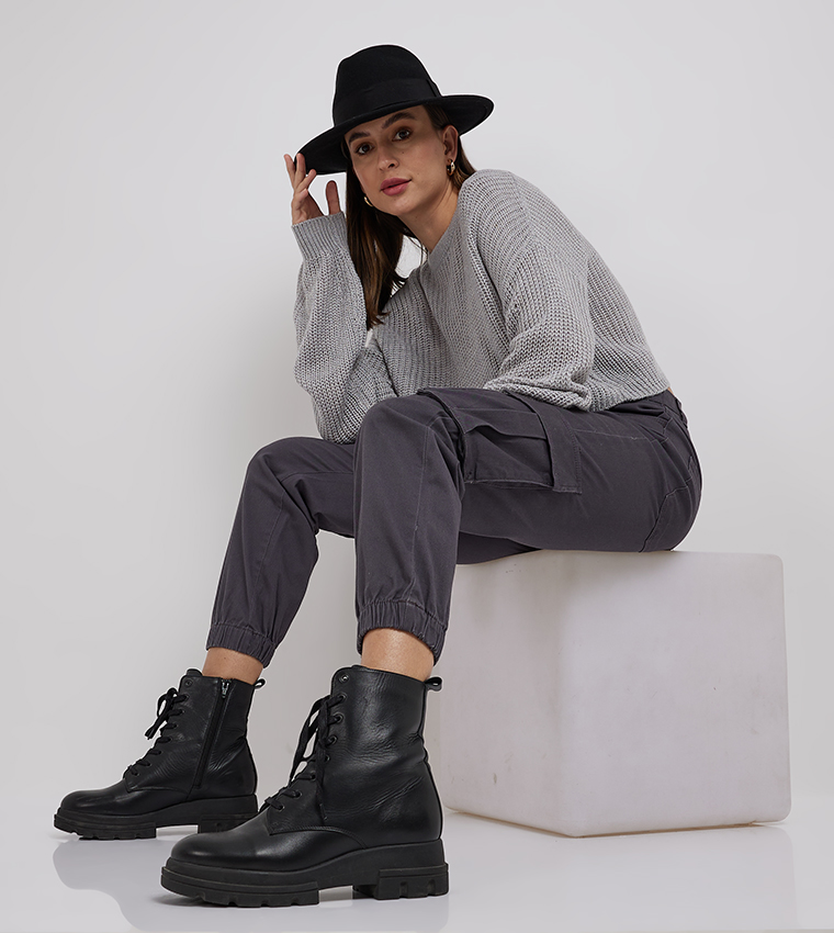 Solid Jogger Style Cargo Pants