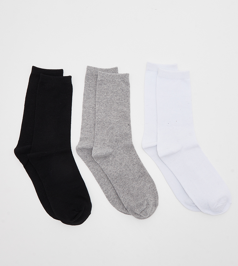Pack of 3 Solid Knitted Crew Socks