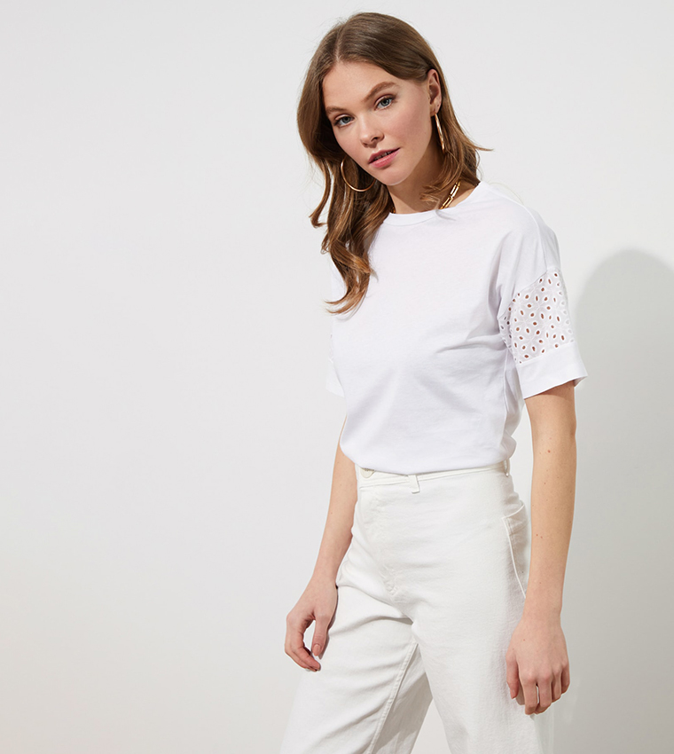 Buy Trendyol Outlet Sleeves Brode Detailed Top In White