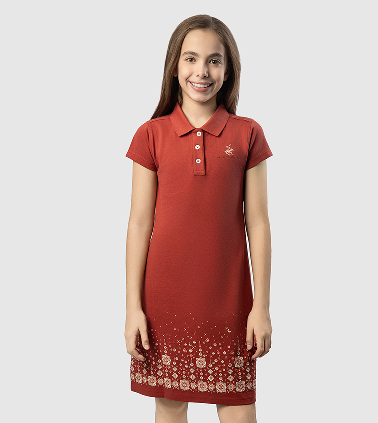Embroidered Short Sleeves Polo Dress
