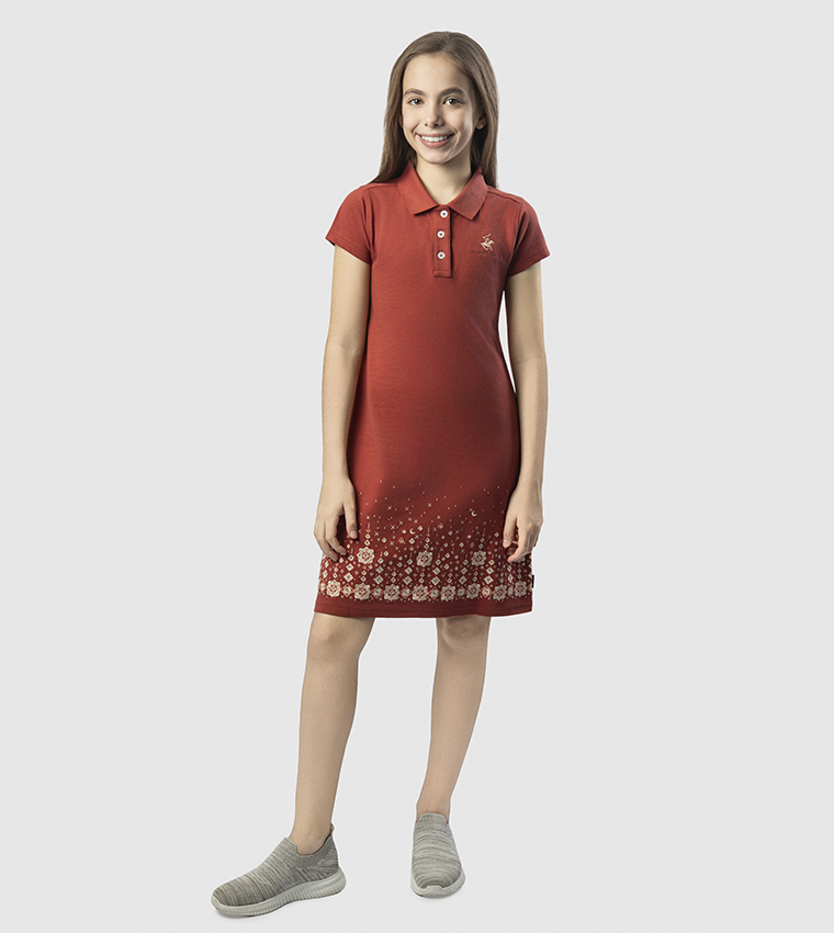 Embroidered Short Sleeves Polo Dress