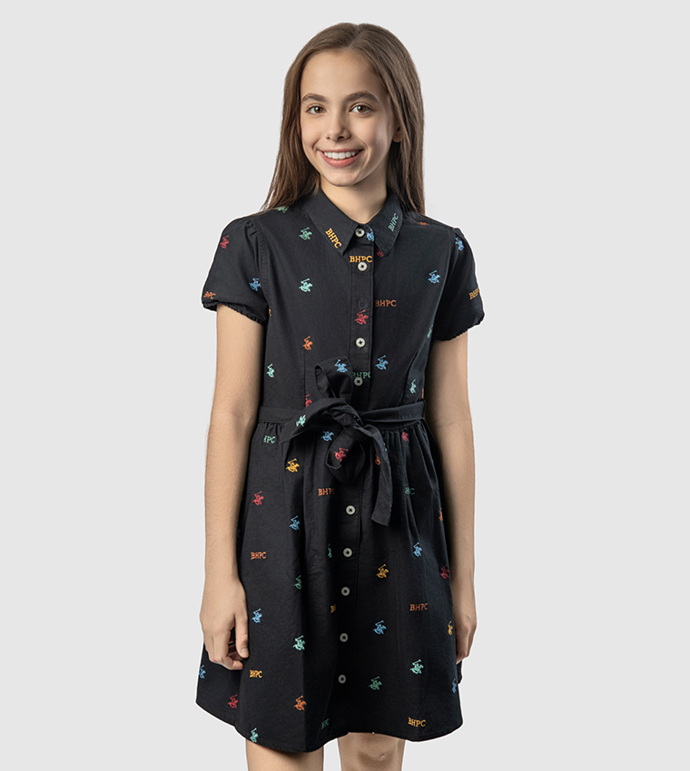 Logo Embroidered Short Sleeves Shirt Dress