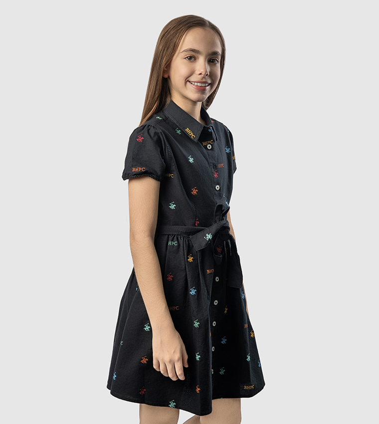 Logo Embroidered Short Sleeves Shirt Dress