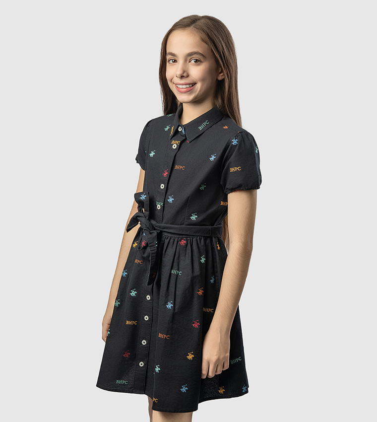 Logo Embroidered Short Sleeves Shirt Dress