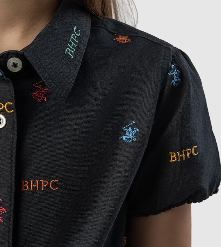 Logo Embroidered Short Sleeves Shirt Dress