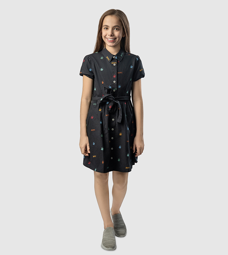 Logo Embroidered Short Sleeves Shirt Dress