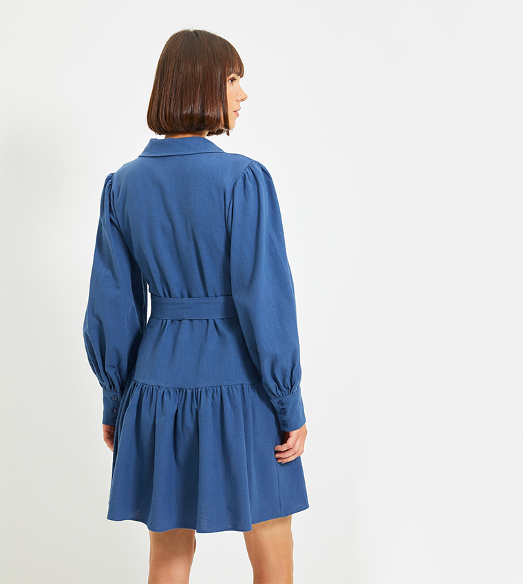 Blue Belted Shirt Dress main image 1