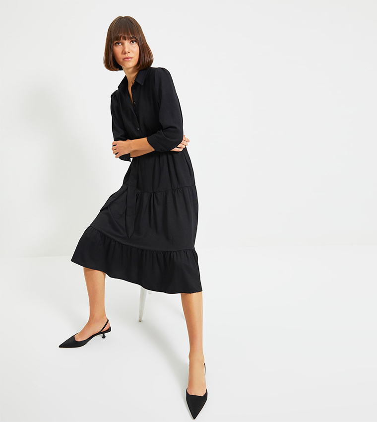 4511252 Black Belted Shirt Dress