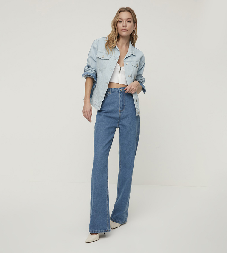 Color Block Snap Denim Jacket