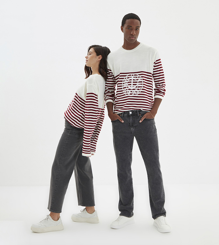 Buy Trendyol Oversized Wide Fit Striped Sweater In Maroon 6thStreet Qatar