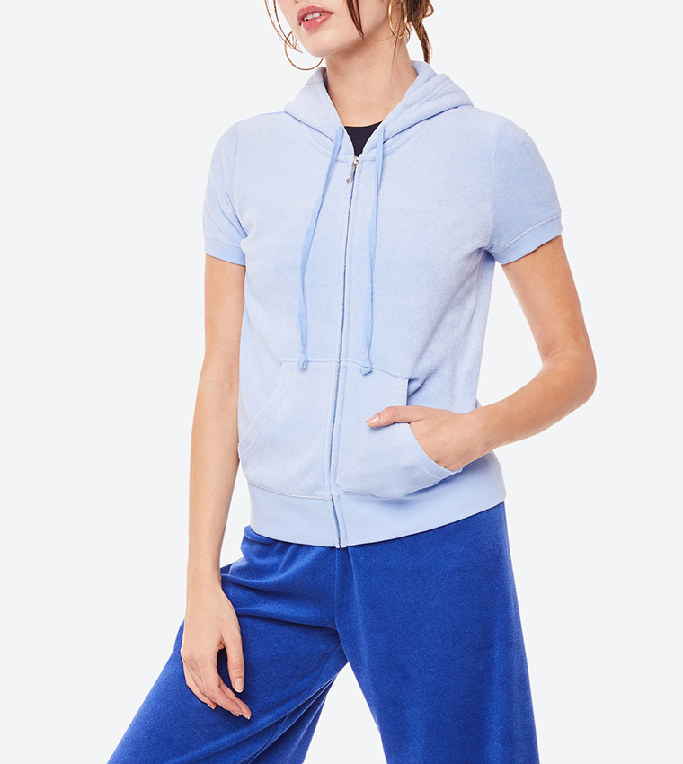 Microterry Short Sleeves Hoodie - Light Blue 218-WTKJ138120