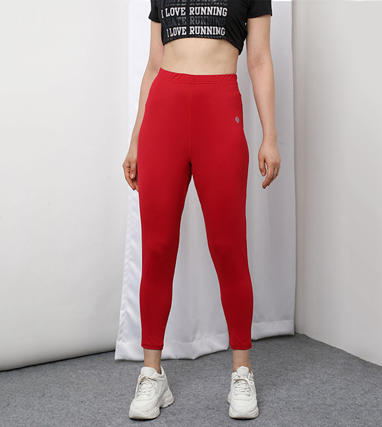 Buy HIS & HERS Solid Elastic Waist Leggings In Red