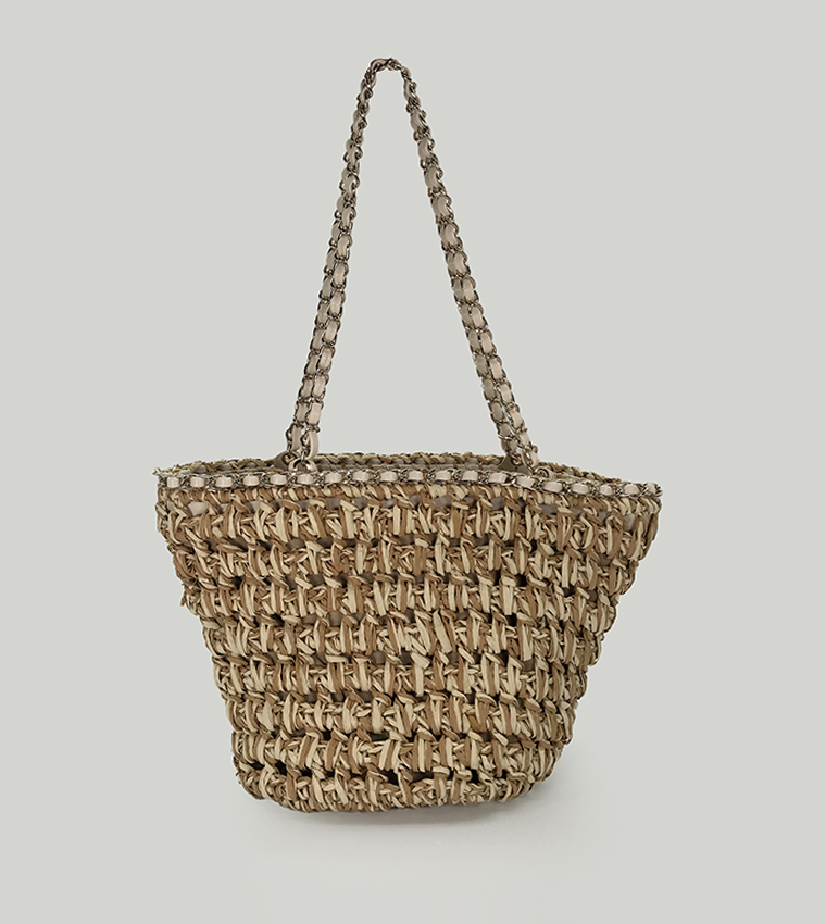 Buy Cuple Basket Weave Shoulder Bag In Khaki 6thStreet UAE