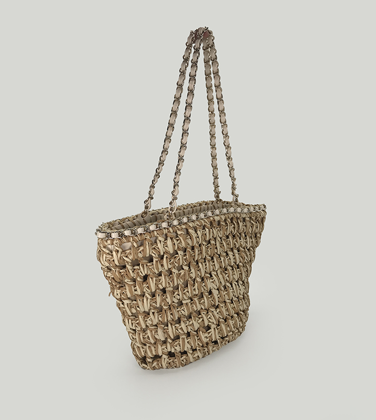 Box Weave Bucket Bag - Khaki