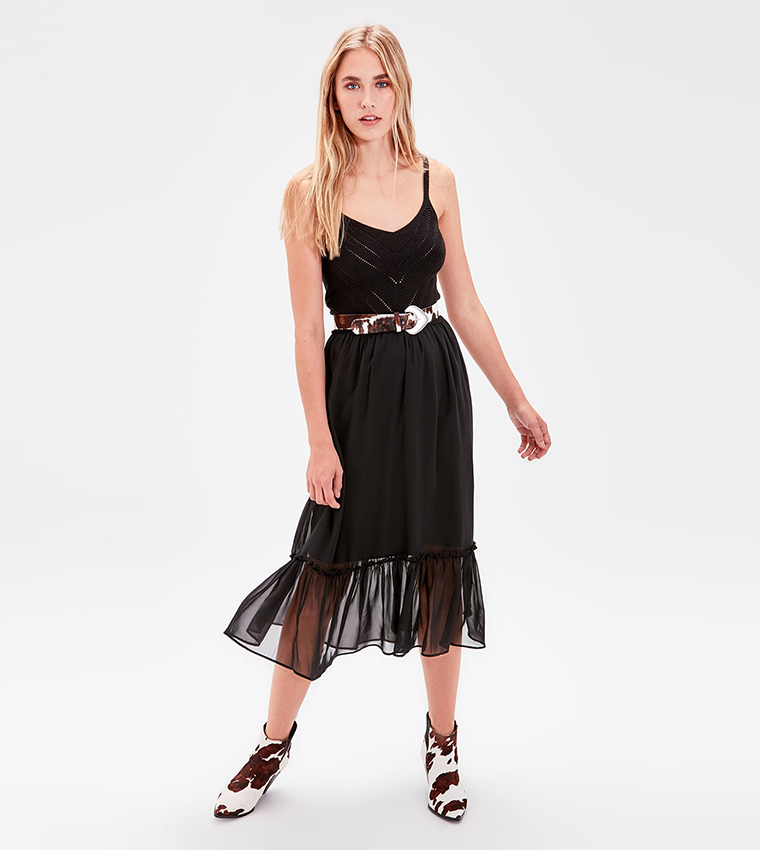 Black Contrast Crochet Sweater Dress 