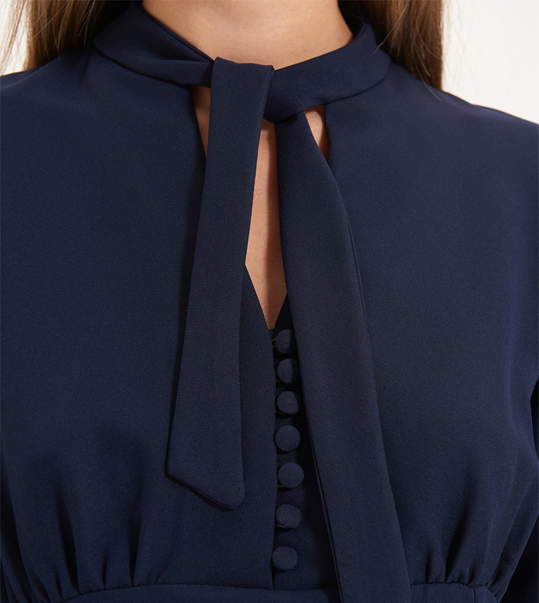 Buy Trendyol Navy Blue Collar Detailed Dress In Blue | 6thStreet UAE