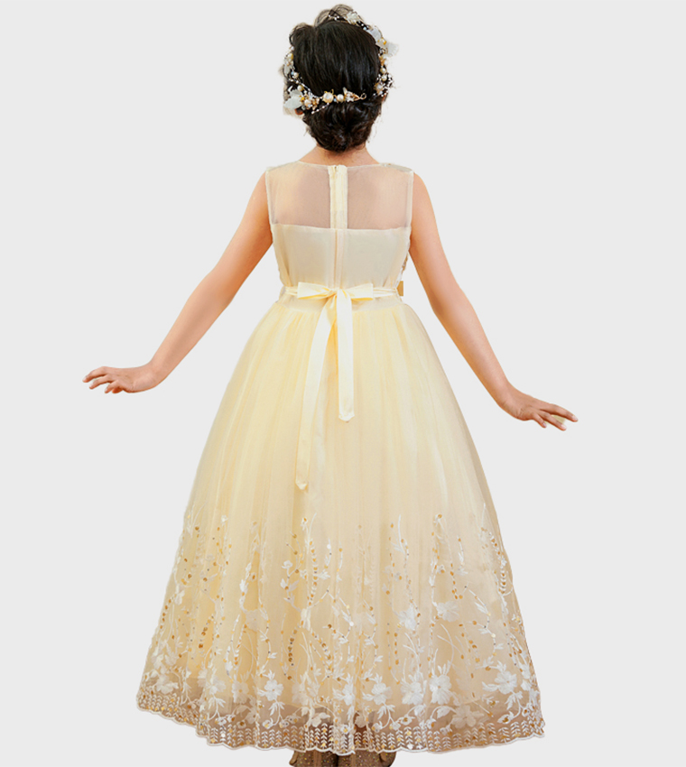 Embroidered Illusion Neck Party Gown